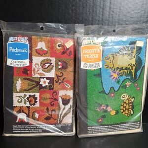 Aunt Lydia's Froggy & Toad + Patchwork Printed CANVAS RUG PATTERN Lot Of 2 - NOS